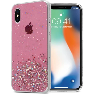 Afbeelding van Cadorabo Hoesje geschikt voor Apple iPhone X / XS in Roze met Glitter Beschermhoes van flexibel TPU silicone fonkelende glitters Case Cover Etui