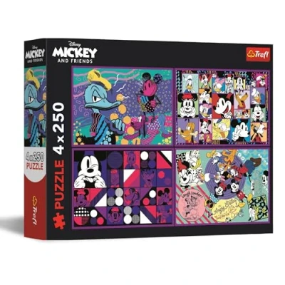 Afbeelding van Trefl 4 in 1 puzzel: Disney, Mickey Mouse avonturenserie x 250 stukjes vierdelige puzzelset voor tieners
