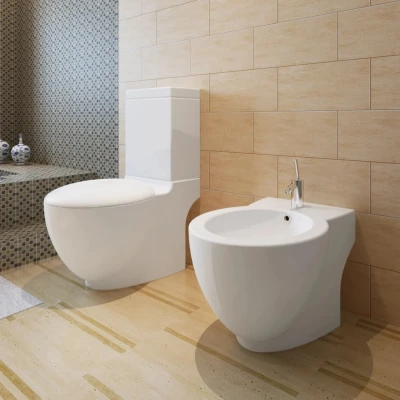 Afbeelding van Toilet en bidetset staand keramiek wit