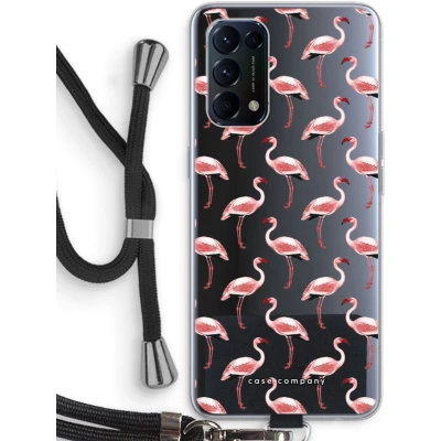 Afbeelding van Case Company® hoesje met Koord geschikt voor Oppo Find X3 Lite Flamingo Telefoonhoesje Zwart Bescherming aan alle Kanten en Over de Schermrand