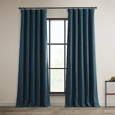 Afbeelding van HPD Half Price Drapes BOCH LN21331 96 ondoorzichtige gordijnen van linnen voor slaapkamer, 127 x 243 cm, storyblue