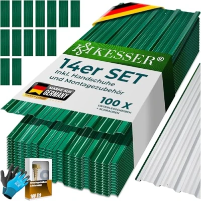 Afbeelding van KESSER® Set van 14 trapeziumplaten 110 cm x 46 = 7 m² Dakplaat voor tuinhuis Dakplaten verzinkt staal 0,25 mm Met montagehandschoenen Antraciet