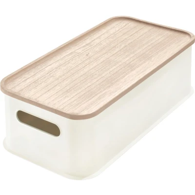 Afbeelding van iDesign Witte bakjes Met bamboe deksel 08671EU Stapelbaar, deksel, BPA vrij