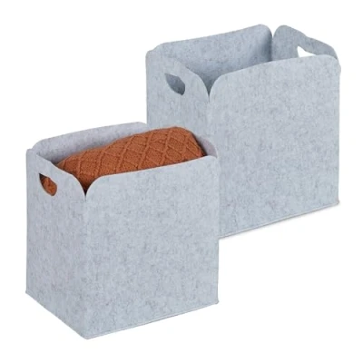 Afbeelding van Relaxdays opbergmand vilt set van 2 grijs rechthoek kastmand 35 l speelgoed