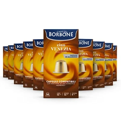Afbeelding van Caffè Borbone Ciao Venezia mengsel, compatibel met Nespresso huishoudelijke koffiezetapparaten, 100 aluminium capsules (10 dozen van 10)