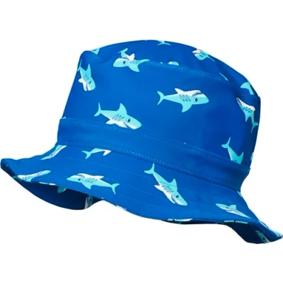 Afbeelding van Playshoes UV zonnehoed voor jongens blauw met haaien maat L (53CM)