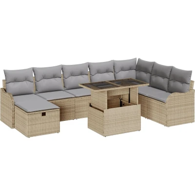 Afbeelding van vidaXL 9 Piece Garden Sofa Set with Cushions Beige Poly Rattan