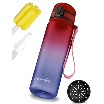 Afbeelding van My Vesperbox Minny Drinkfles voor kinderen, lekvrij, 350 ml, 500 750 met rietje of zeef, lichte Tritan waterfles, BPA vrij, kleuterschool, school (rood, blauw, ml)