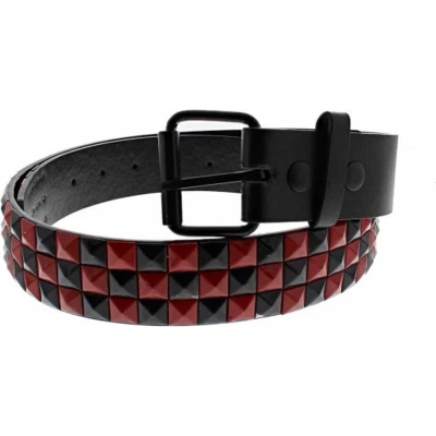 Afbeelding van Zac&#039;s Alter Ego Chessboard 3 row pyramid studs Riem Zwart/Rood