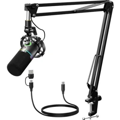 Afbeelding van Maono PD200XS XLR Dynamische RGB microfoon met Telescopische Arm (66cm!) PC USB voor Streaming / Podcast Studio Gaming /geschikt PS4/5