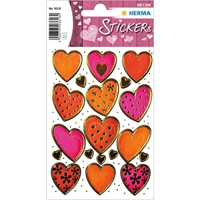 Afbeelding van Herma, Stickers, 3D Sticker Harten met Gouden reliëf 38 Stuks Veelkleurig