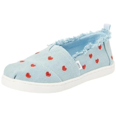 Afbeelding van TOMS Tiny_espadrille_rose goud Cosmic Glitter Espadrillesmeisjes, Metallic geborduurde harten in pastelblauw gewassen denim
