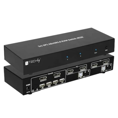 Image de TECHly 2 Port DisplayPort1.2 Dual Monitor KVM Switch Commutateur écran clavier souris/audio/USB x / audio 1 utilisateur local de bureau