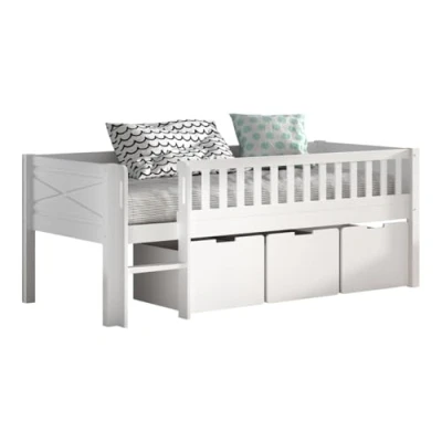 Afbeelding van EMOB Halfhoogslaper Scottie 90x200cm met opberglades Wit dennenhout Vipack Kinderbedden uitvalbeveiliging Hout; MDF Eenpersoons Op voorraad