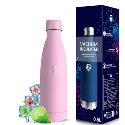Afbeelding van Grsta BPA vrije thermosfles, roestvrijstalen fles, lekvrij, metalen roestvrij staal, 18/8, waterfles voor scholen, camping, kantoor, reizen, koffie, roze