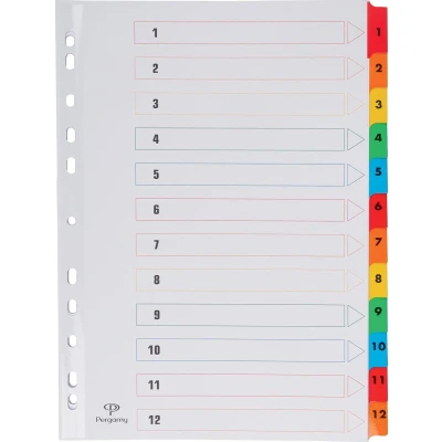 Afbeelding van Pergamy Tabbladen Met Indexblad, Ft A4, 11 gaatsperforatie, Geassorteerde Kleuren, Set 1 12