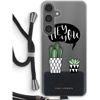 Afbeelding van Case Company® hoesje met Koord geschikt voor Samsung Galaxy S24 Plus Hey you cactus Telefoonhoesje Zwart Bescherming aan alle Kanten en Over de Schermrand