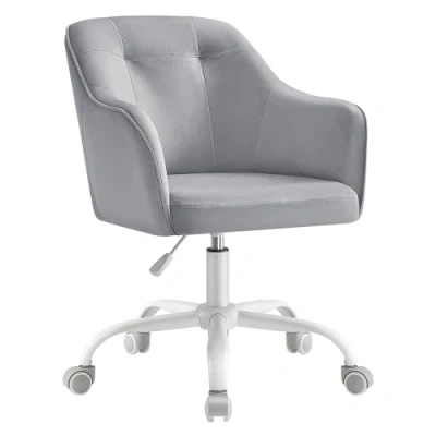 Afbeelding van SONGMICS Bureaustoel, ergonomische stoel, draaibare zitting, in hoogte verstelbaar, capaciteit 110 kg, stalen frame, ademende fluwelen stof, voor kantoor, slaapkamer, duifgrijs, OBG019G03