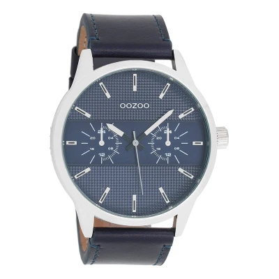 Afbeelding van OOZOO Timepieces Zilverkleurige horloge met donker blauwe leren band C10536