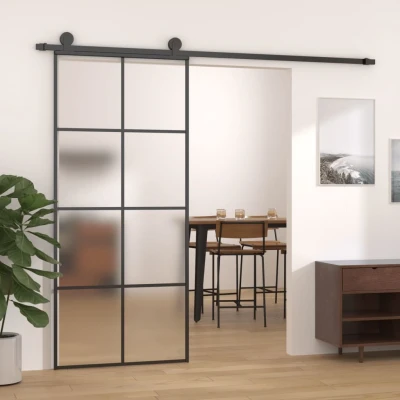 Afbeelding van Schuifdeur 90x205 cm aluminium en ESG glas zwart