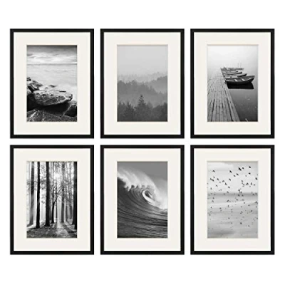Afbeelding van Set van 6 fotolijsten 30x40 cm met passe partout 20x30 modern natuur gemaakt MDF acrylglas Portretlijst Wissellijst Posterlijst