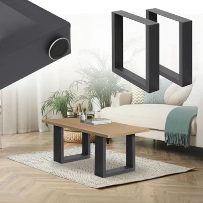 Afbeelding van ECD Germany 2 stuks tafelpoten 40 x 43 cm gepoedercoat staal donkergrijs industriële vormgeving tafelframe tafelonderstel