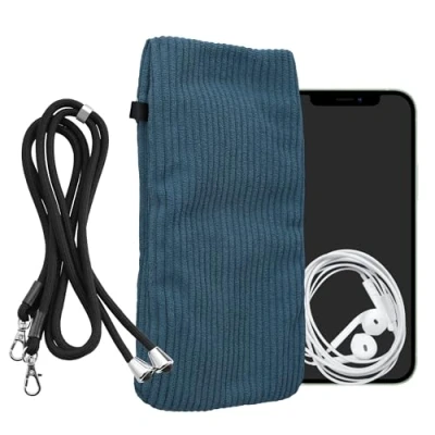 Afbeelding van kwmobile Telefoontasje geschikt voor XXL 7&quot; smartphone Universeel hoesje van corduroy Met telefoonkoord In blauw