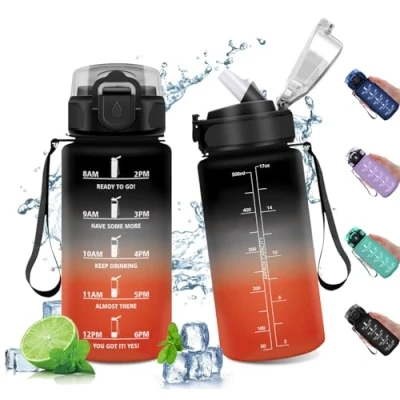 Afbeelding van bouteille d&#039;eau de motivation 500 ml, avec paille, anti fuite, réutilisable, sport indicateur temps motivation, pour enfants,