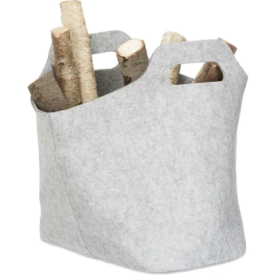 Afbeelding van Relaxdays houtmand vilt mand voor haardhout draagtas viltmand houttas vilttas grijs