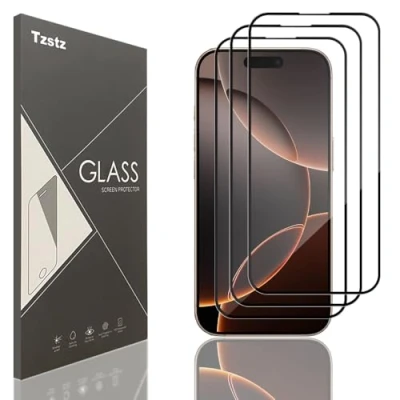 Afbeelding van Tzstz 3 stuks displaybeschermfolie van gehard glas voor iPhone 16 Pro, hardheid 9H, krasbestendig, Pro HD