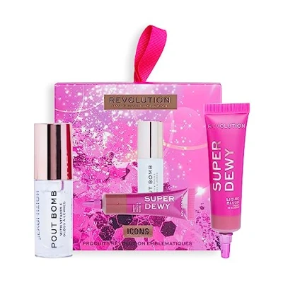 Afbeelding van Revolution Icons Cadeauset met lipgloss, vloeibare lippenstift en roze geschenkdoos