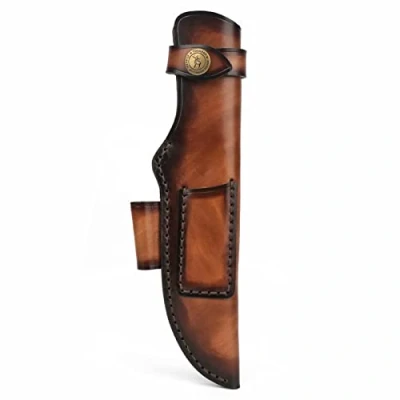 Afbeelding van Tourbn Handgemaakt echt lederen messenetui met vuurstarter houder voor camping, Bushcraft jacht, bruin, 21,5 x 5 2 cm, tasorganizers