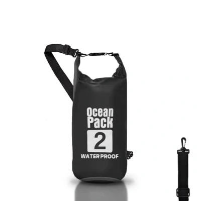 Afbeelding van Droge tas, Waterdichte rugzak, rolsluiting en schouderriem, telefoonhoes heuptas voor zee boot vissen rafting strand watersport, zwart, zwart., tas