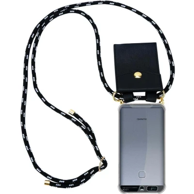 Afbeelding van Cadorabo Hoesje geschikt voor Huawei P9 in ZWART ZILVER Silicone Mobiele telefoon ketting beschermhoes met gouden ringen, koordriem en afneembare etui