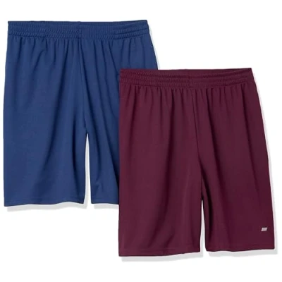 Image de Amazon Essentials Short à coupe ample en textile technique haute performance (grandes tailles disponibles) Men&#039;s, Pack of 2, Bleu Marine/Bordeaux, XXL