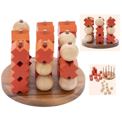 Afbeelding van Engelhart 350420 tic tac Toe 3 D Houten Morpion spel Toe, XO Game Logica Ecologisch sfeerspel 2 spelers Familiespel doos Maat L