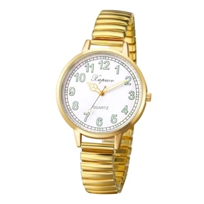 Afbeelding van JewelryWe Dameshorloge, met elastisch bandje, extra dun, makkelijk te lezen, goud /zilverkleurig, Goud, Armband