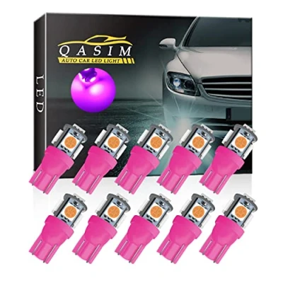 Afbeelding van Qasim 10 x LED T10 W5W lampen 168 194 roze 5050 5 SMD para binnenkoepellichten leeslampen cargo kentekenplaatverlichting DC 12 V