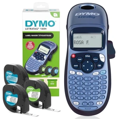 Image de Dymo LetraTag LT 100H Kit de base avec étiqueteuse Étiqueteuse portative ruban pour étiquettes plastifiées, transparentes et en papier Idéal au bureau à la maison Exclusivité Amazon