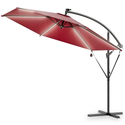 Afbeelding van Kingsleeve Zweefparasol Parasolvoet LED verlichting 330cm Rood