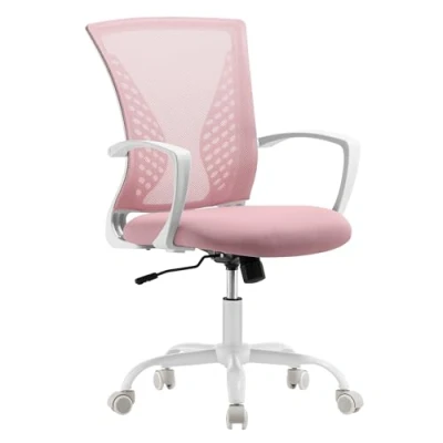 Afbeelding van Songmics Bureaustoel van canvas, ergonomische stoel, zitting, draaibaar, in hoogte verstelbaar, kantelmechanisme, zitting en rugleuning ademend belasting 120 kg, snoeproze OBN022R02