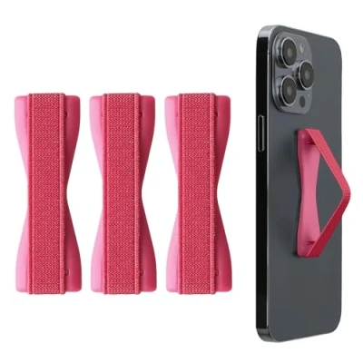 Afbeelding van kwmobile vingerhouder voor smartphone Vingergreep telefoon Zelfklevende finger holder Set van 3 In metallic roze /