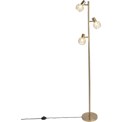 Afbeelding van QAZQA Design vloerlamp goud 3 lichts verstelbaar Mesh