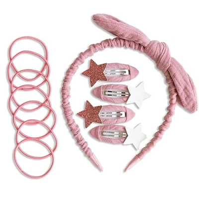 Afbeelding van Papierdrachen Haaraccessoires set met haarband, haarspeldjes pailletten, haarelastiekjes gecombineerd hoogwaardige chiffonstof, oudroze