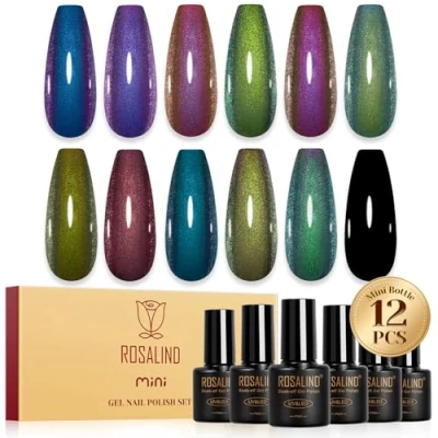 Afbeelding van ROSALIND Kameleon semi permanente nagellak, 12 kleuren, blauw, paars, groen, goud, kameleon, permanent, soak off mini UV/LED, gelnagellak, manicure