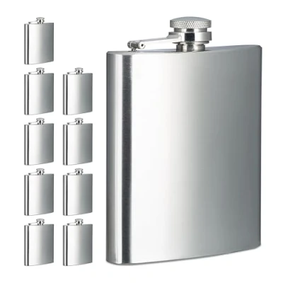 Afbeelding van Relaxdays heupfles set van 10 200 ml rvs platvink zilver