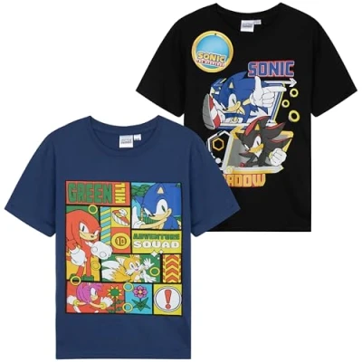 Afbeelding van SONIC THE HEDGEHOG Set van 2 T shirts met korte mouwen voor jongens, ronde hals, knockles shadow shirt, kinderen, cadeau gamers, Veelzijdig te gebruiken., 5 6 jaar