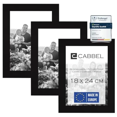 Afbeelding van CABBEL Set van 3 fotolijsten, A5 formaat, mdf houten fotolijst met onbreekbaar acrylglas, zwart, 18 x 24 cm