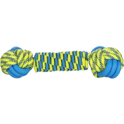 Afbeelding van Flamingo Tofla Speelgoed Honden Hs Knoopbeen Blauw/geel 28x7,3x7,3cm 1st 137775