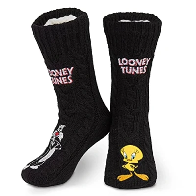 Afbeelding van LOONEY TUNES Pantoffels voor dames, fantasie, antislip, winter, gevoerd, zwart.